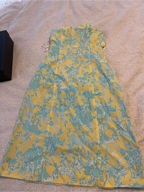 Lily Pulitzer original Yellow Strapless Animal Print Sun Dress